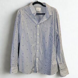 Goodfellow & Co Blue & White Striped Button-Down Shirt | Palm Print | Women’s L